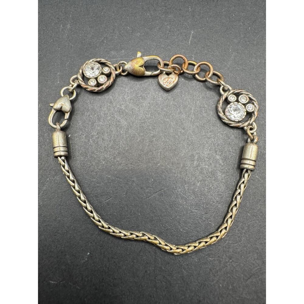 Brighton Heart Halo Round Crystal Paw Print Crystal Silver Wheat Chain Bracelet